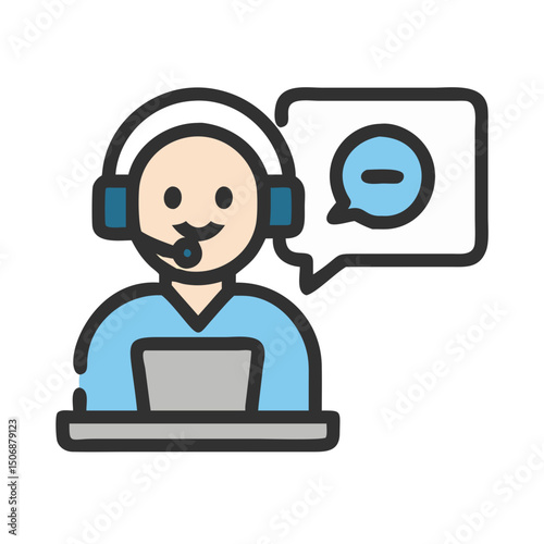 Customer service operator avatar illustration with speech bubble icon