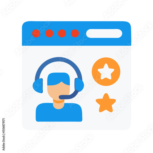 Customer support service icon on website assistance flat illustration