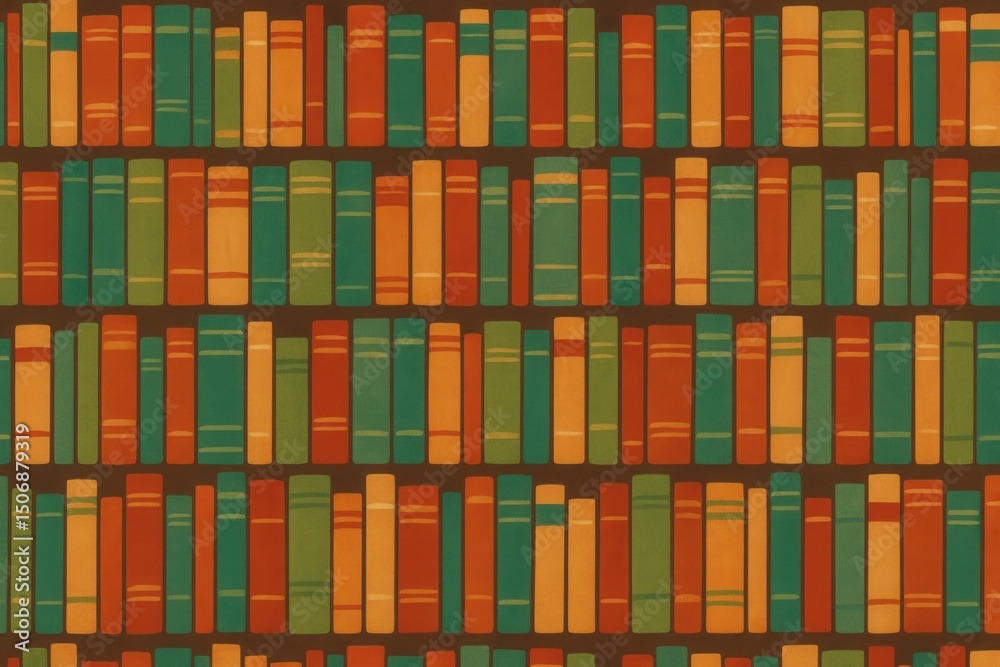Seamless Pattern Bookshelf Background Illustration Colorful Books Arranged Creating Texture Library Reading Education Knowledge Theme Wallpaper Design Art Seamless Pattern Bookshelf Background Illustration Colorful Books Arranged Creating Texture Library Reading Education Knowledge Theme Wallpaper Design Art