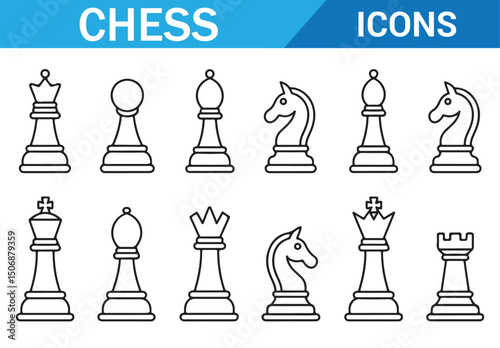 Minimalist illustration showing chess game pieces in black and white.