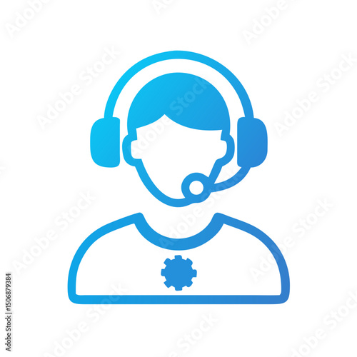 Customer service representative icon with headset and gear symbol