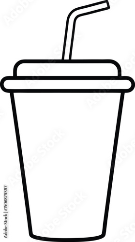 Drive Thru Soda Cup Fast Food Drink Line Art Vector Illustration