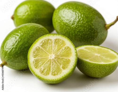 Limes on white background. AI generated.