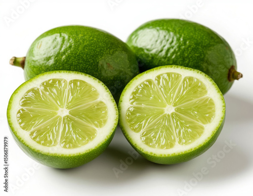 Limes on white background. AI generated.