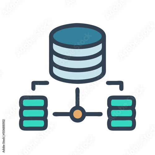 Digital database connected servers flat style icon illustration
