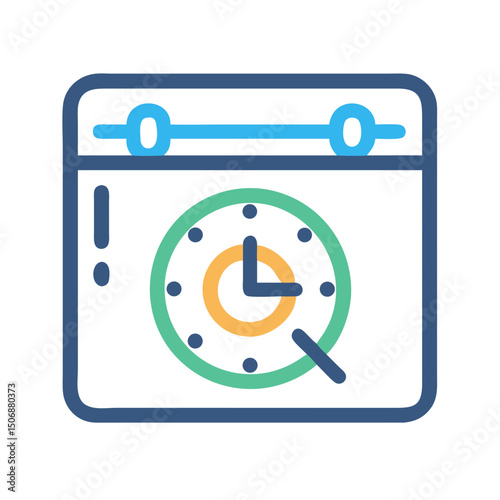 Calendar with clock inside graphic icon on White Background