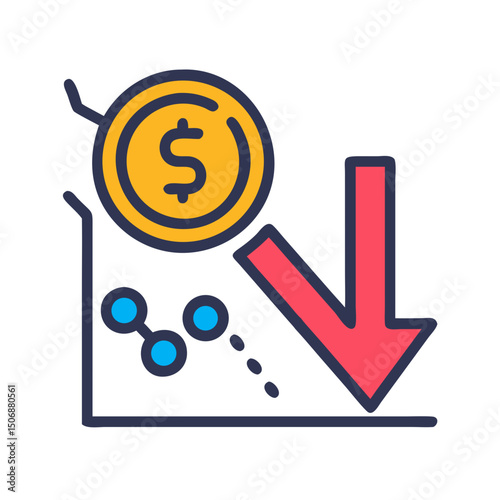 Stock market decline icon showing financial graph downturn trend
