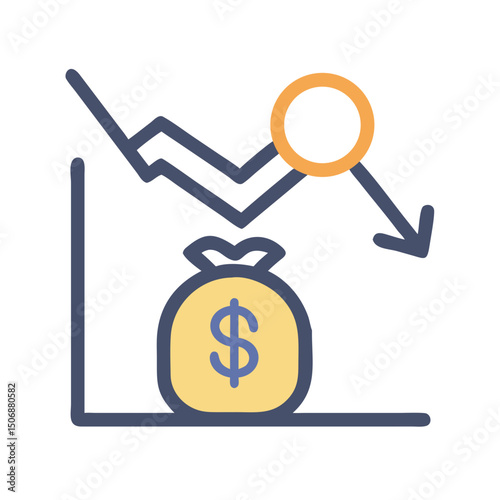 Decline of financial market represented by graph and moneybag