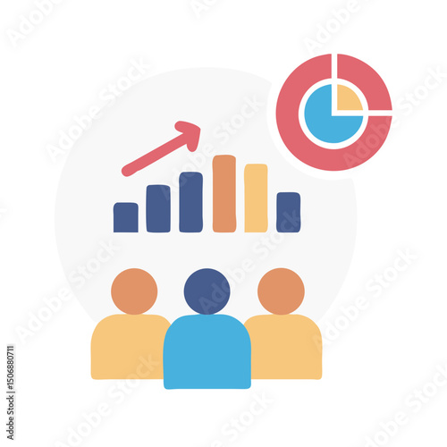 Team achieving growth using statistical analysis for business strategy