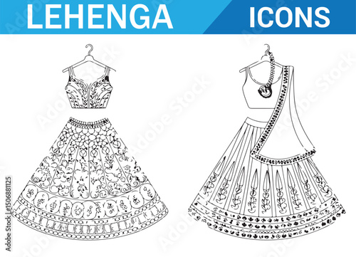Hand-Drawn Woman Dress Icons, Simple Line Art Fashion Illustration
