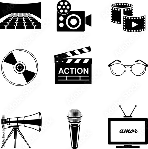 Filmmaking icons movie production cinema symbols