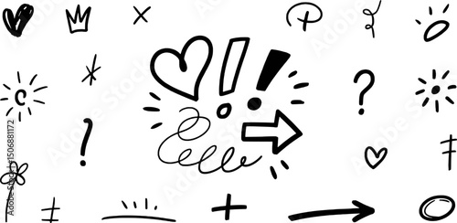 Hand drawn doodle symbols collection cute design elements