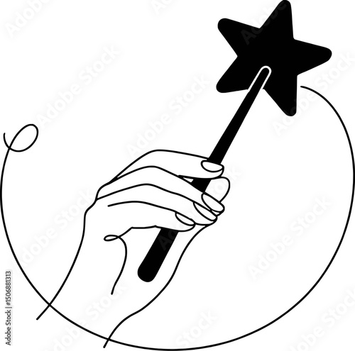 Hand holding a star shaped magic wand