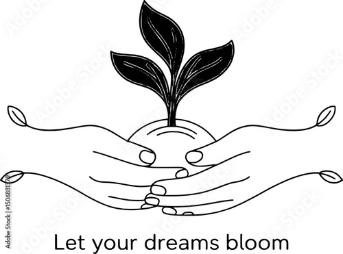 Hands gently holding a sprouting plant dreams bloom
