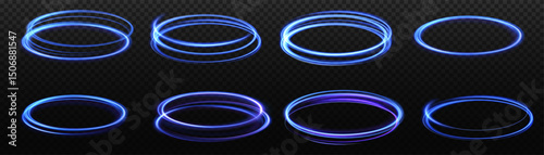 Abstract neon color glowing lines background. The energy flow tunnel. Set of neon blurry light circles at motion. Futuristic colorful podium, platform.