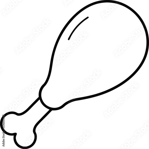 Fried Chicken Drumstick Crispy Meat Line Art Vector Illustration