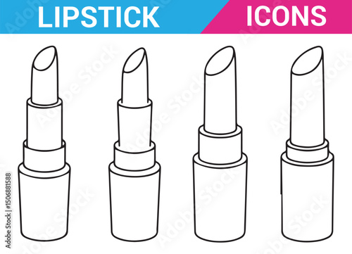 Hand-Drawn Lipstick Icons, Simple Line Art Cosmetics Illustration
