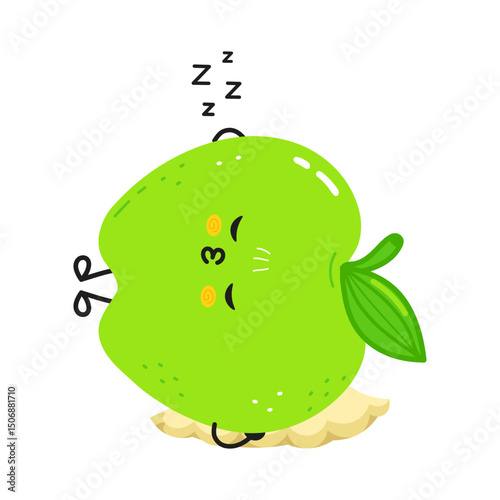 Adorable Green Apple character napping comfortably on plush pillow, enjoying peaceful slumber with serene expression
