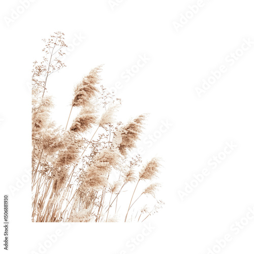 Dried Pampas Grass Corner Border - Neutral Beige Tones, Natural Texture