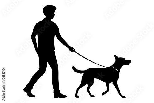 Man Walking Dog Silhouette Graphic Illustration Pet Owner Leisure Walking