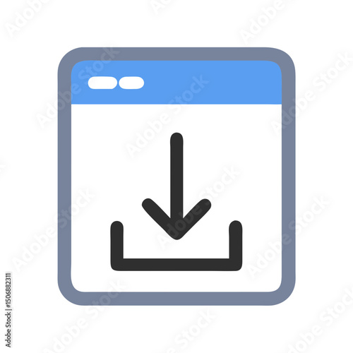 Stylized file download icon with arrow into container box