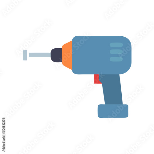 Blue cordless drill with grey drill bit against White Background