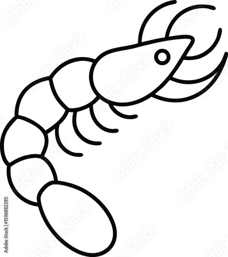 Fried Shrimp Seafood Snack Drawing Line Art Vector Illustration