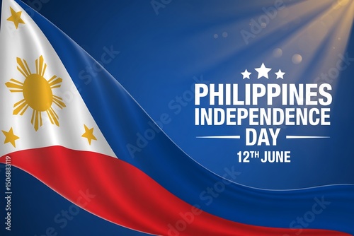 Philippines independence day celebration with flag and text on blue background design