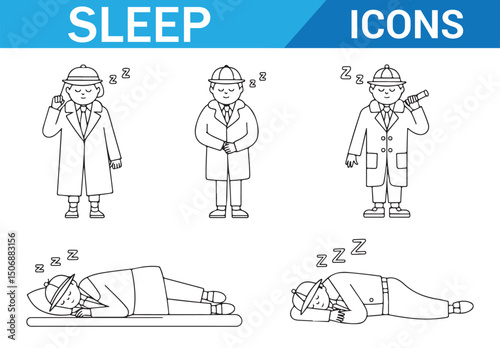Hand-Drawn Sleep Icons, Simple Line Art Illustrations for Rest and Relaxation