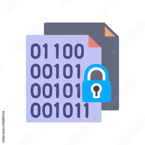 Data security flat icon depicting encrypted files and padlock