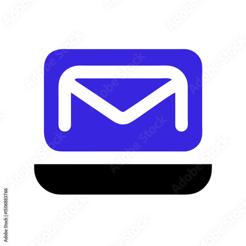 Simple blue envelope icon on solid White Background
