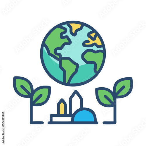 Growing Earth with Sustainable Industry in a Flat Design