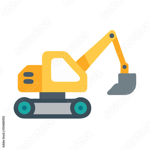 Minimalist Yellow Excavator Icon on White Background Illustration