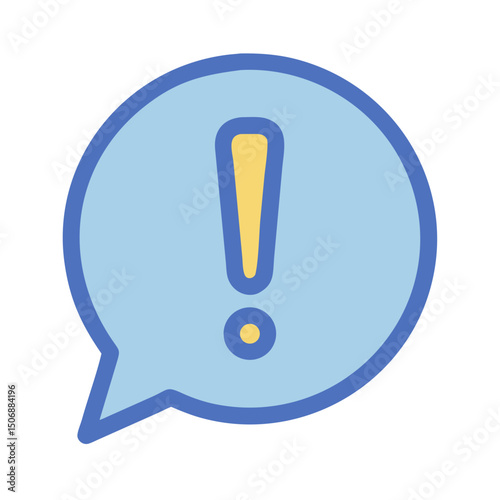 Light blue speech bubble with yellow exclamation mark inside