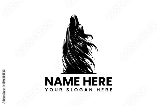 A foreboding ominous hooded figure in flowing black robes with a skeletal hand vector