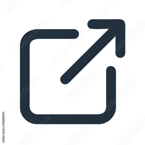 Simple dark gray square with outward arrow icon
