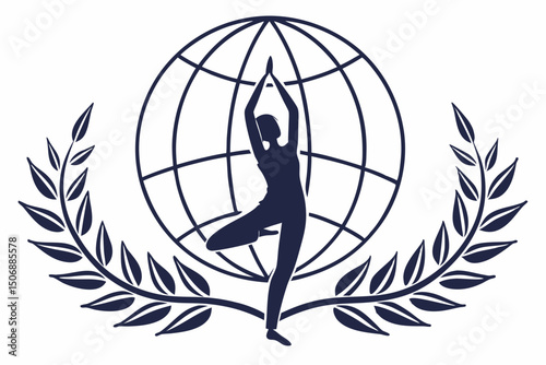 Yoga Woman with World Icon Vector