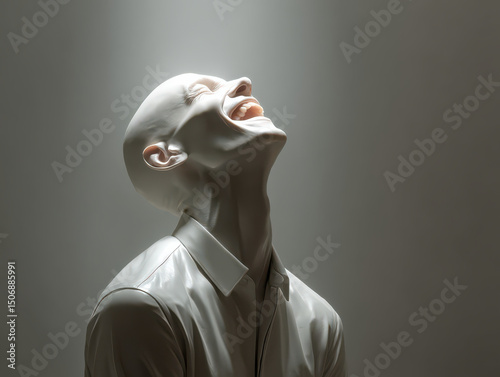 Sculpture's Cry: A stark and powerful sculpture captures the raw emotion of anguish under a dramatic light, revealing the depth of human feeling and pain.