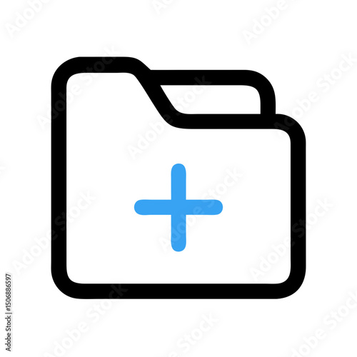 Blue plus sign icon on White Background, center alignment