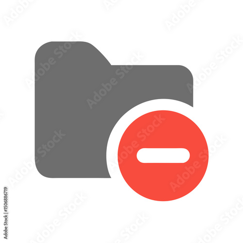 Gray folder with red minus sign, concept of deleting