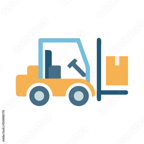 Illustration of a forklift carrying box on White Background