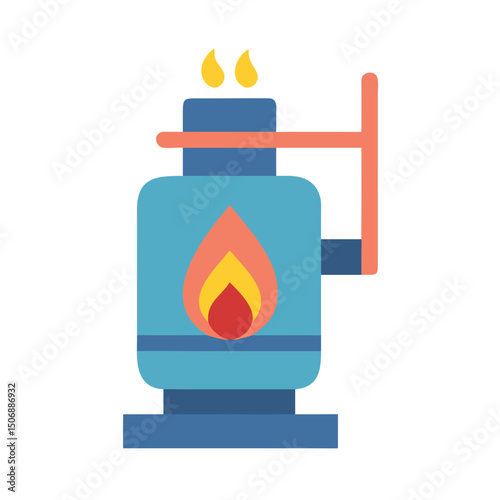 Stylized blue container with bright flames on White Background