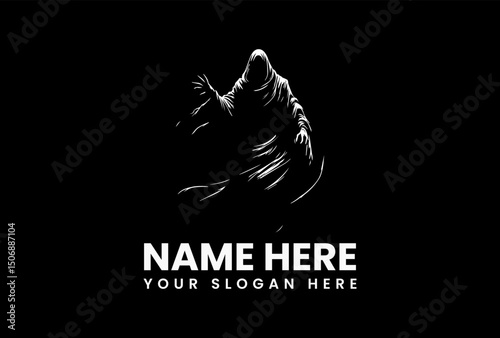 A striking ominous hooded figure in flowing black robes with a skeletal hand vector