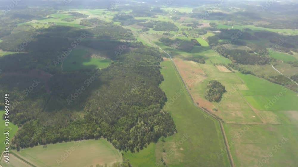 Stockholm, Sweden Green fields and forests on the approach to Arlanda Airport. 