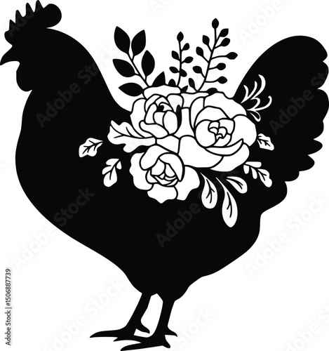Floral Chicken Svg, Chicken Svg, Chicken Farm Svg, Floral Chicken Silhouette Svg File