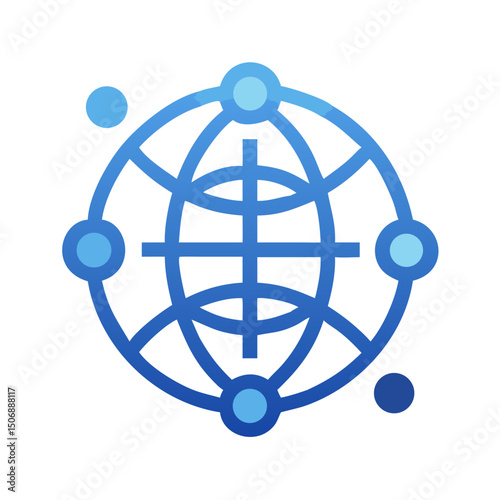 Blue global network with interconnected nodes flat vector icon