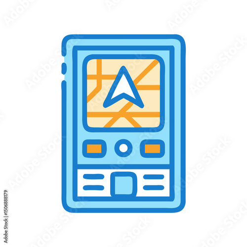 Stylized navigation device icon with map and arrow pointer
