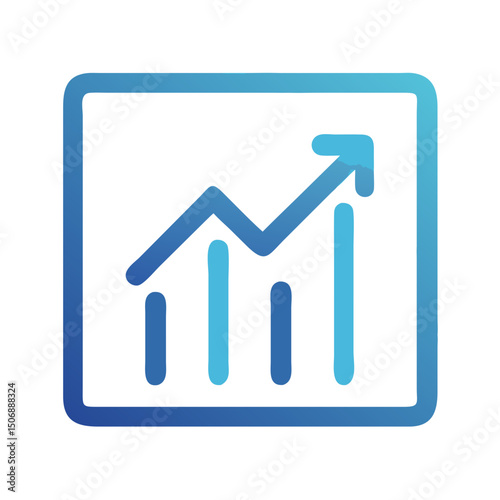 Blue line graph with arrow indicates business growth success