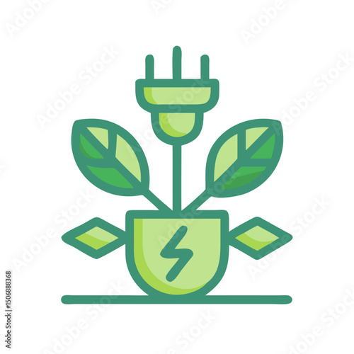 Green energy plant with plug on White Background