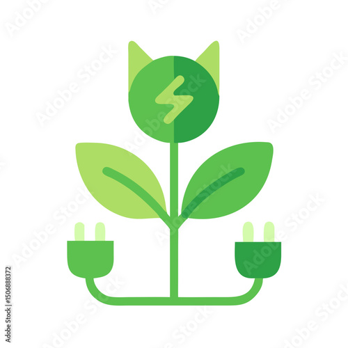 Green energy plant with electrical plugs on White Background